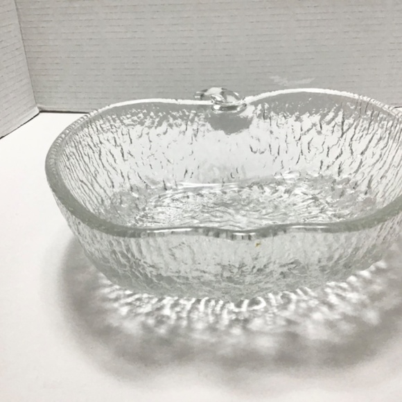 VTG Italian Glass Crystal Ice bowl, clear apple shape tree bark textured - Picture 4 of 9